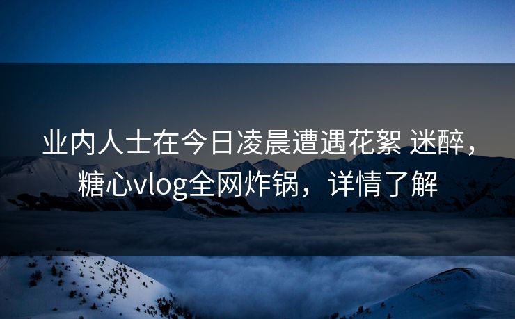 业内人士在今日凌晨遭遇花絮 迷醉，糖心vlog全网炸锅，详情了解